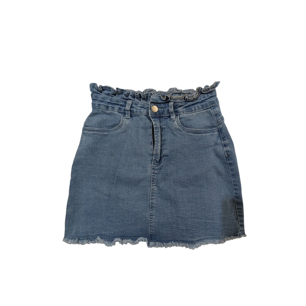 Flying Tomato Blue Denim Paperbag Waist Mini Skirt Frayed Hem Size S IK7325